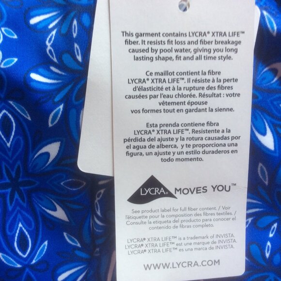 L.L. Bean Square Neck Tank Suit NWT Radiant Blue Motif UPF 50+ Size 26W Regular - Picture 4 of 7